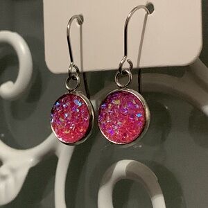 Stainless Steel Round Druzy Earring